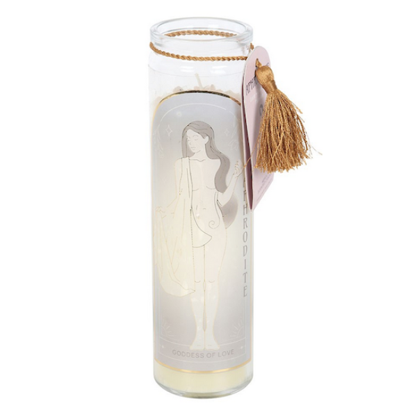 Jar Candle Aphrodite Goddess Tube Candle with Rose Quartz Crystals